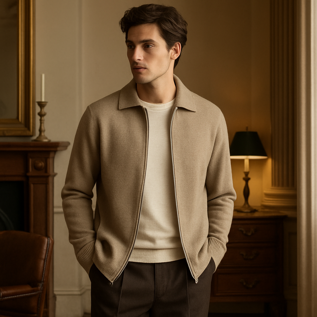 Gilet cardigan homme intérieur salon