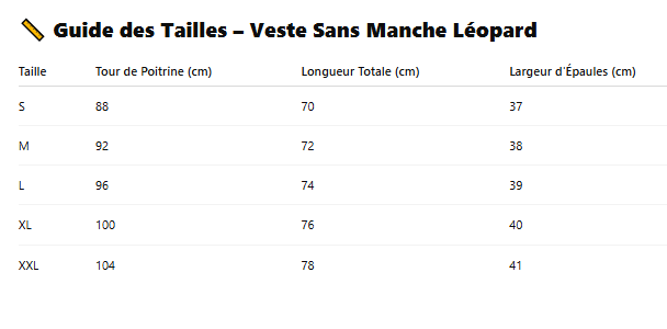 Guide des tailles veste léopard
