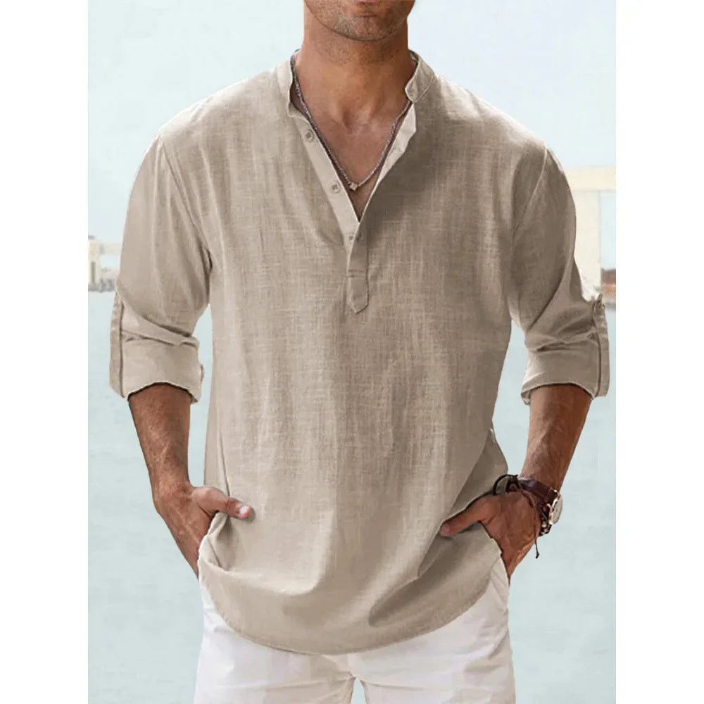 Chemise lin légère homme manches longues