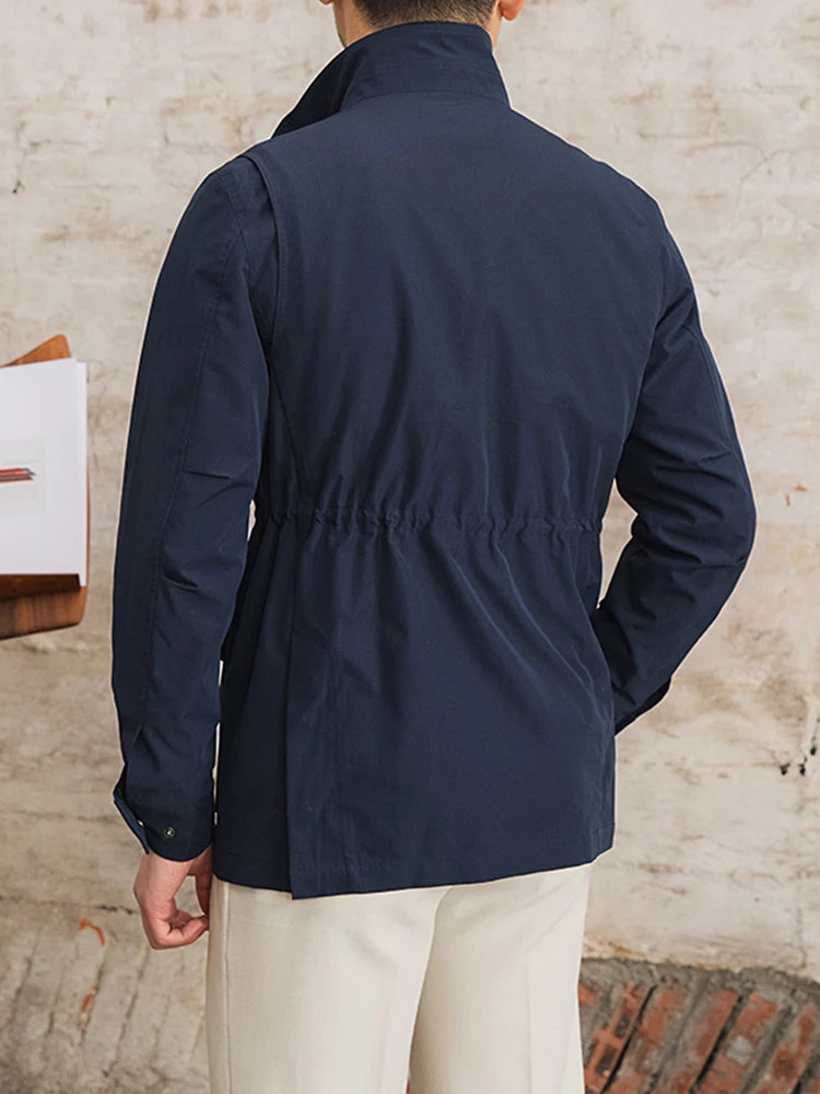 Veste saharienne homme ete bleu de dos