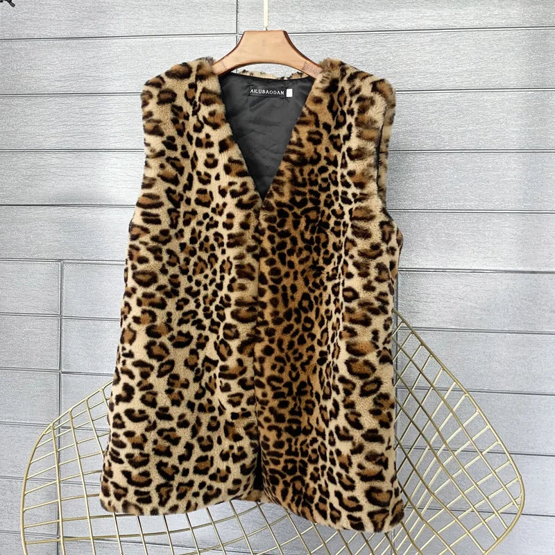 Veste sans manche leopard sur ceintre