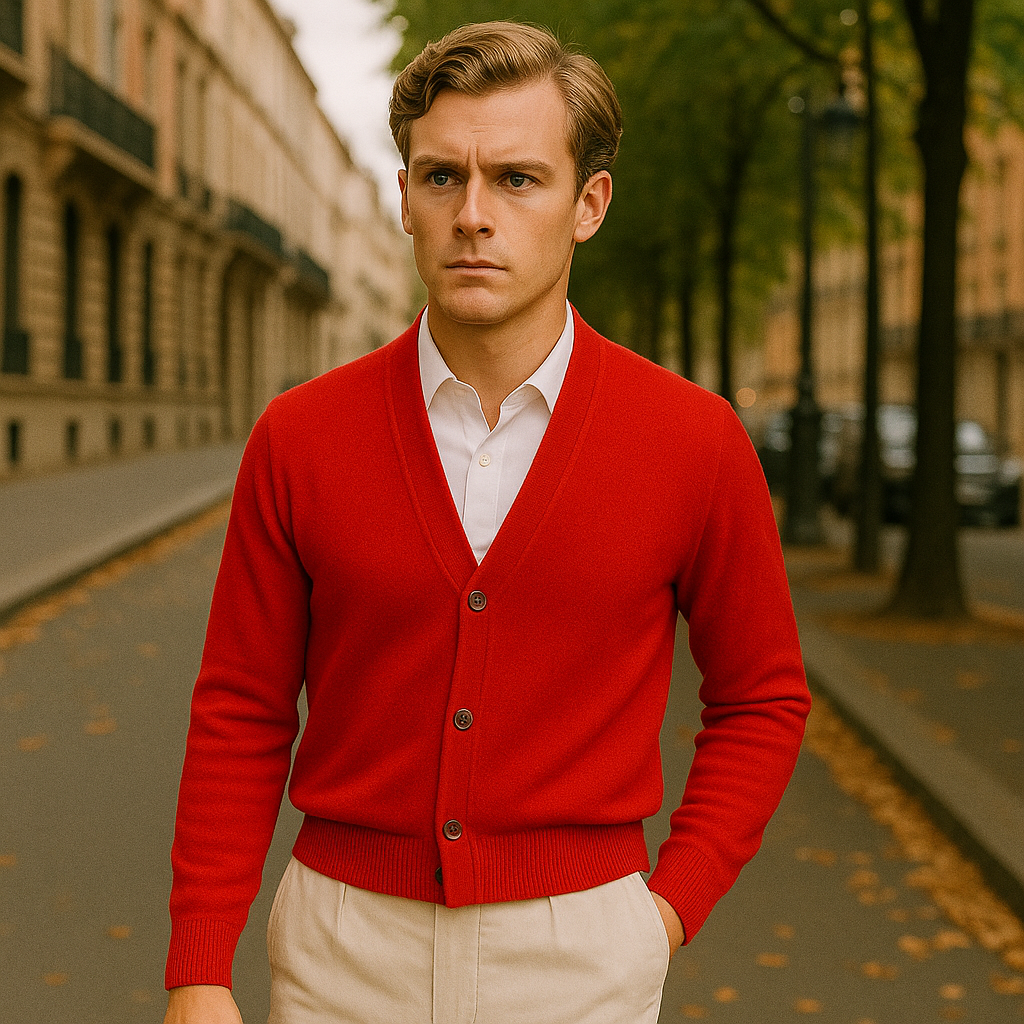 cardigan homme rouge exterieur