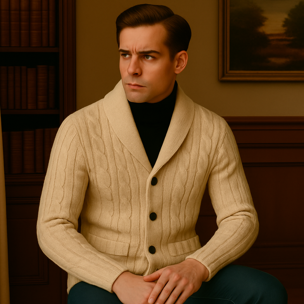 Cardigan col chale beige interieur