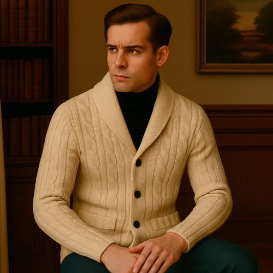 Cardigan col chale beige interieur