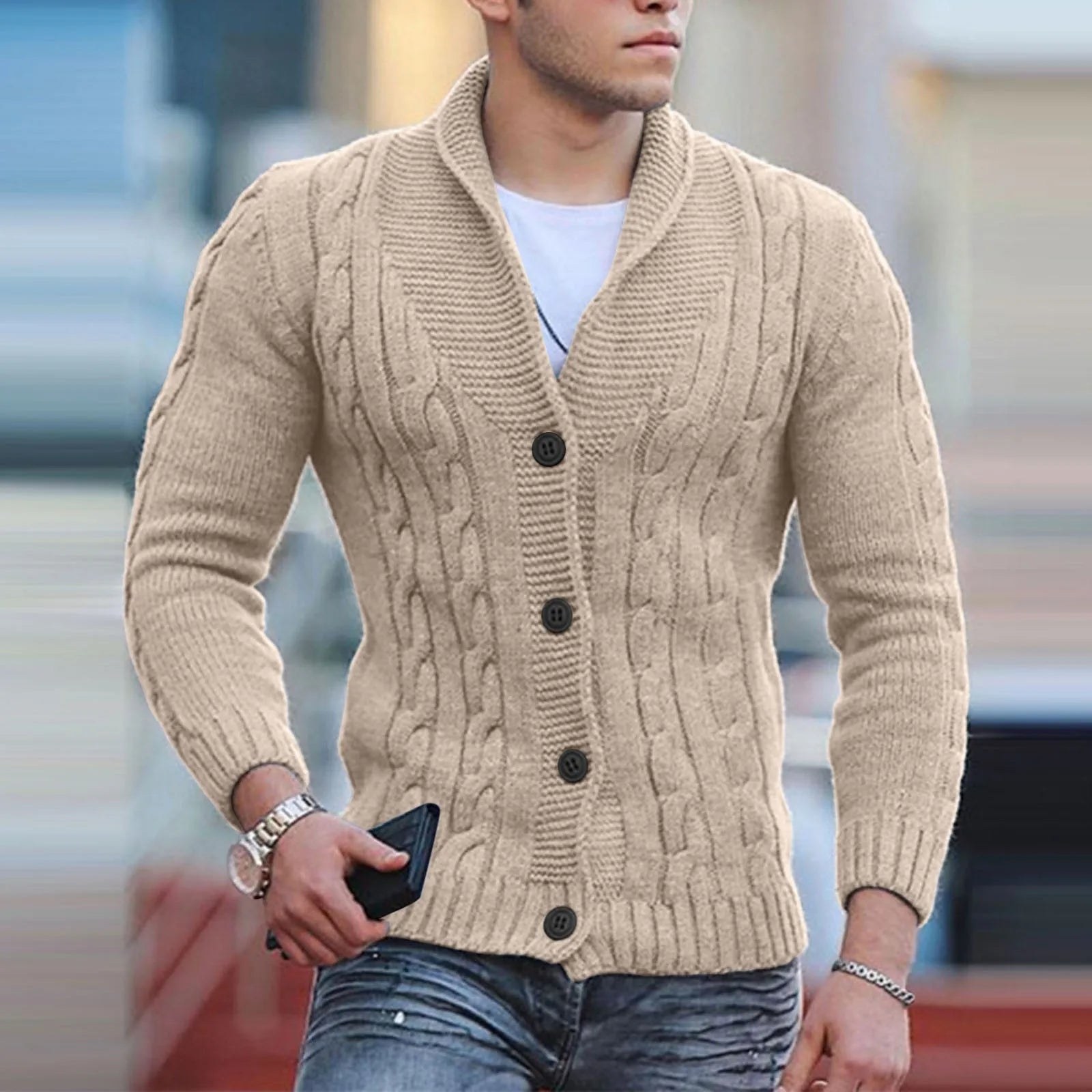 Cardigan Homme,Cardigan hommes avec Col Droit,Pull homme en Ouvrez