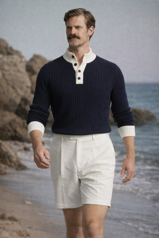 Pull marin semi-boutonné homme