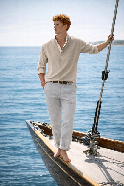 Chemise lin légère homme manches longues