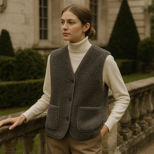 Fourrure veste sans manche taupe extérieur