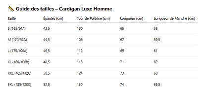 Guide des tailles cardigan luxe homme col v