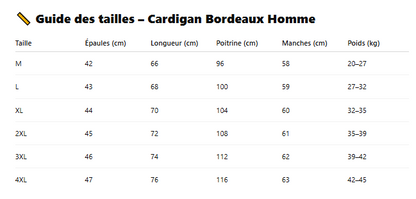Guide des tailles cardigan bordeaux