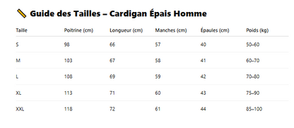 Guide des tailles cardigan epais