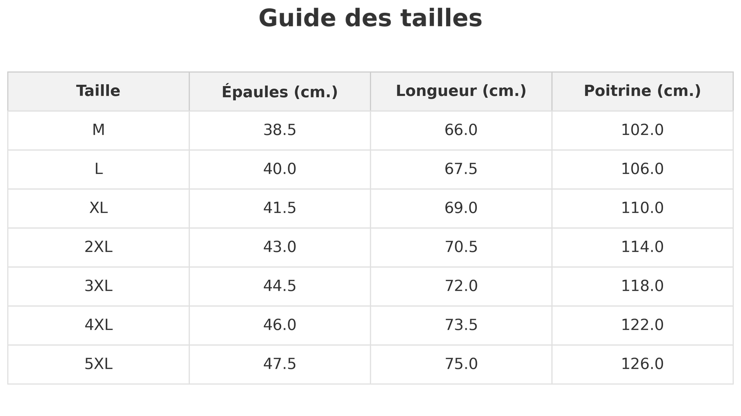 guide des tailles doudounes sans manche