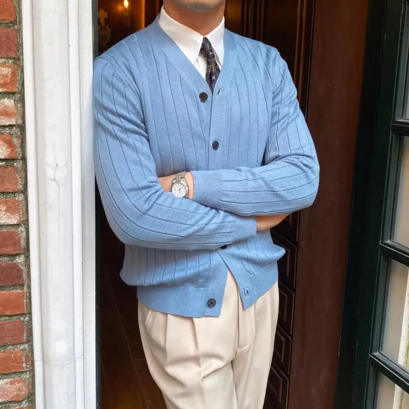 Mannequin cardigan bleu old money