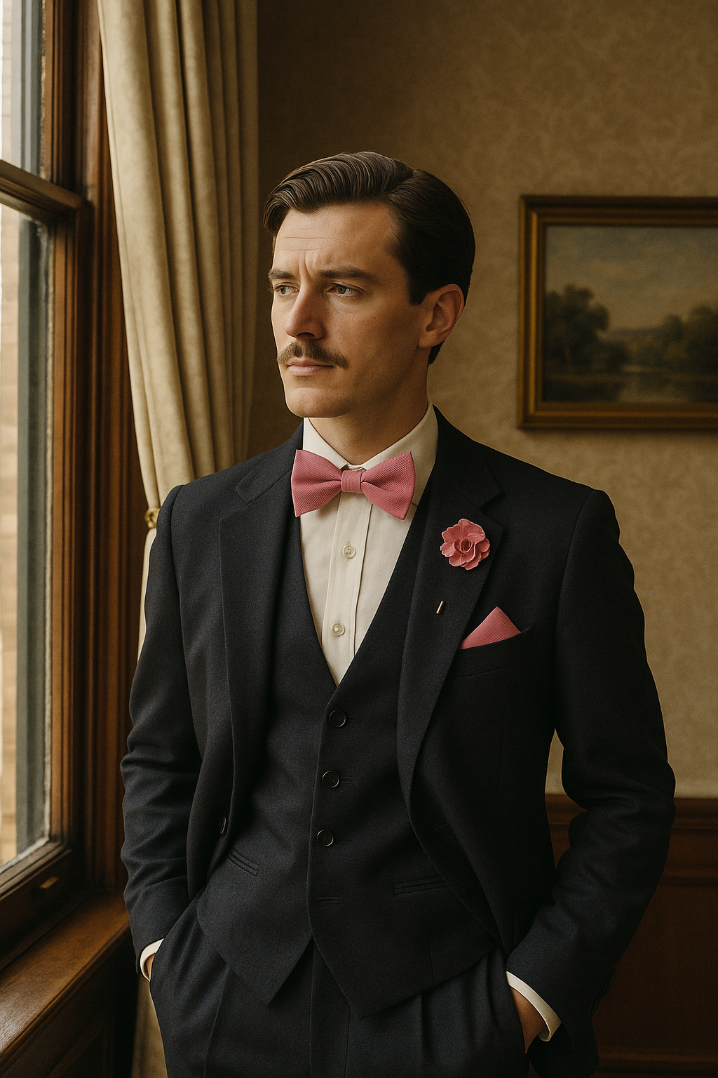 Mannequin noeud papillon rose moustache