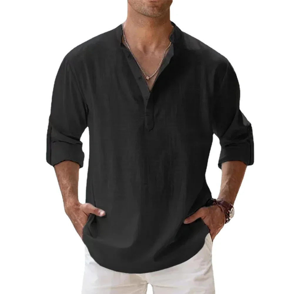 Chemise lin légère homme manches longues