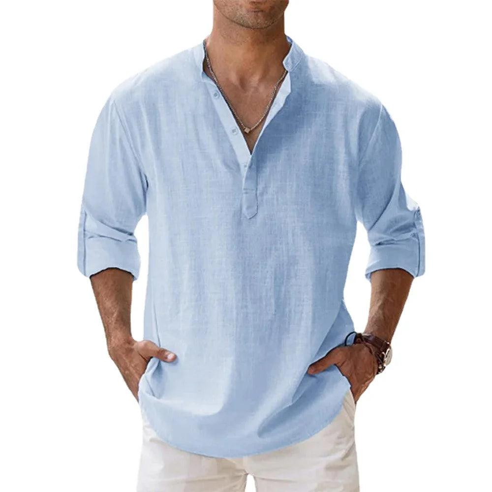 Chemise lin légère homme manches longues