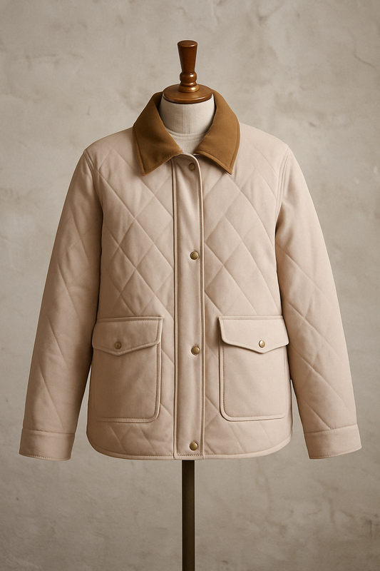 Veste Mi longue beige matelassée