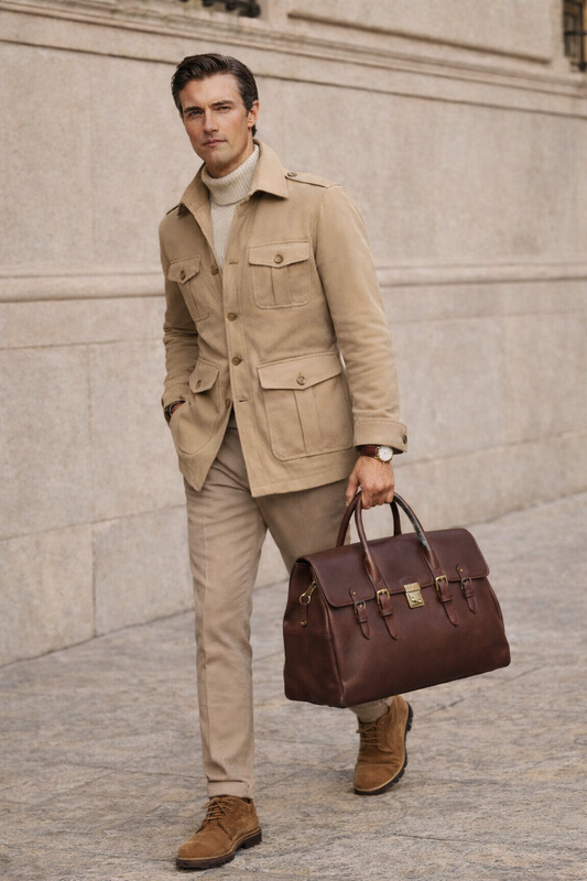 Veste saharienne homme coton beige