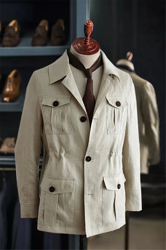Veste saharienne beige homme sur mannequin