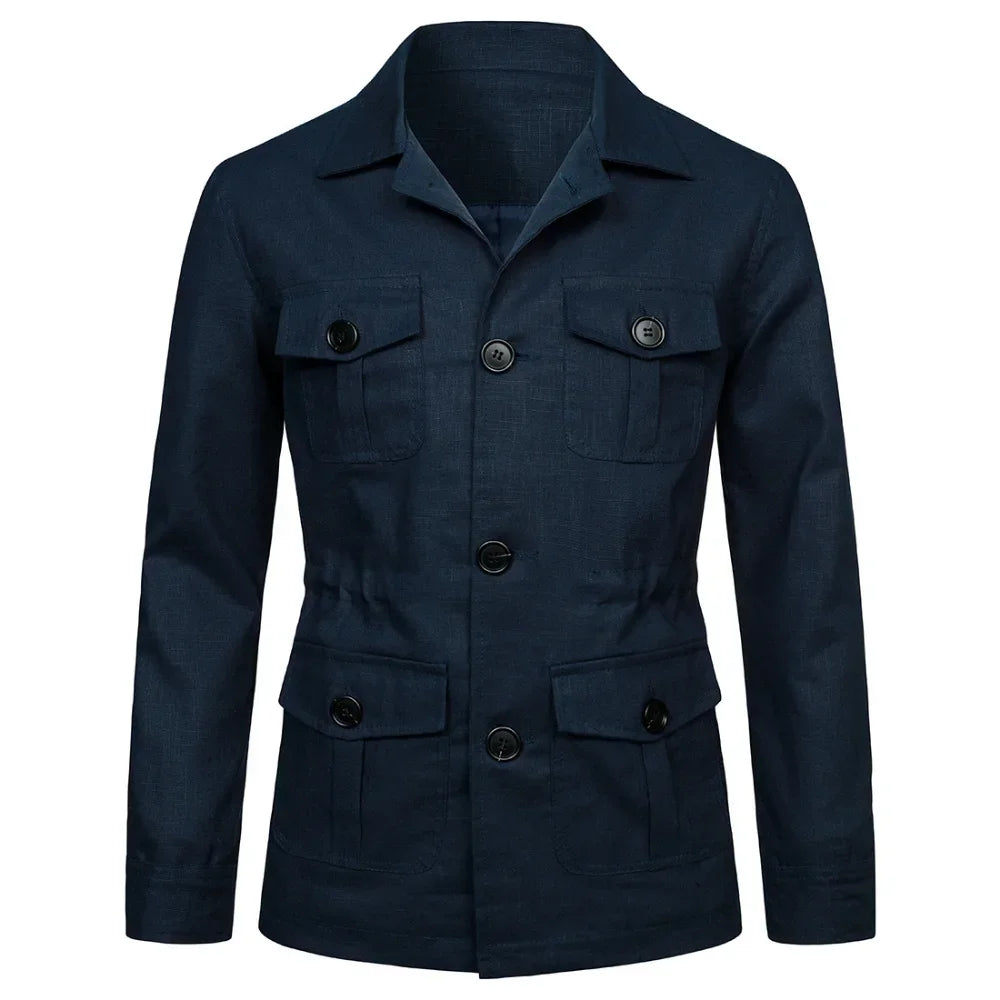 Veste saharienne en lin homme modele bleu