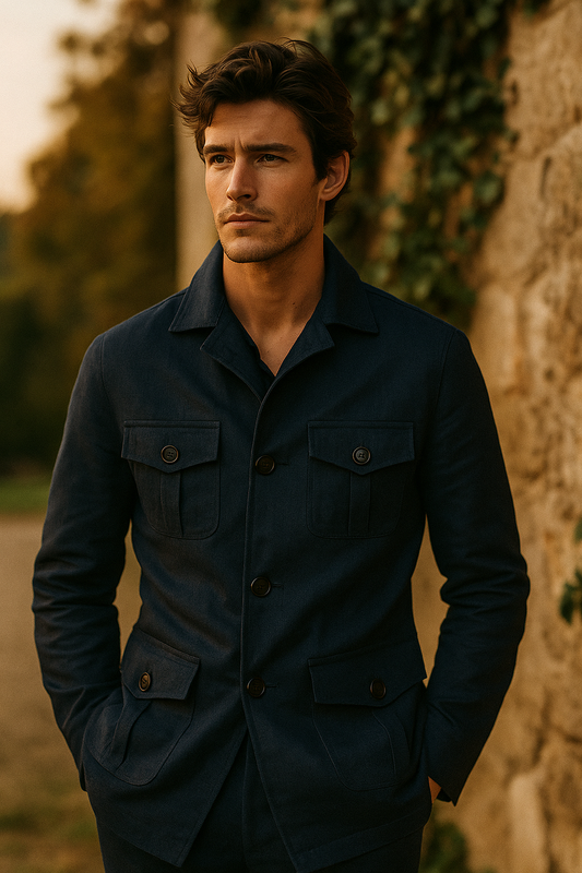 Veste saharienne homme bleu marine