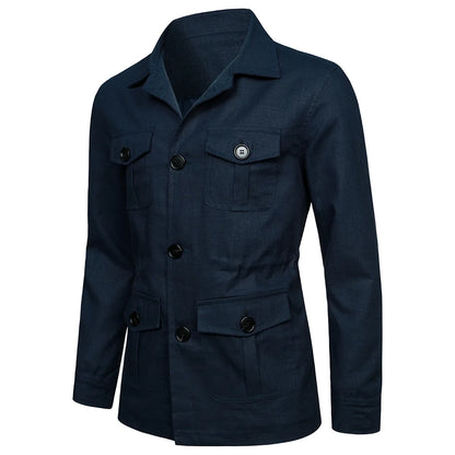 Veste saharienne homme bleu marine profil