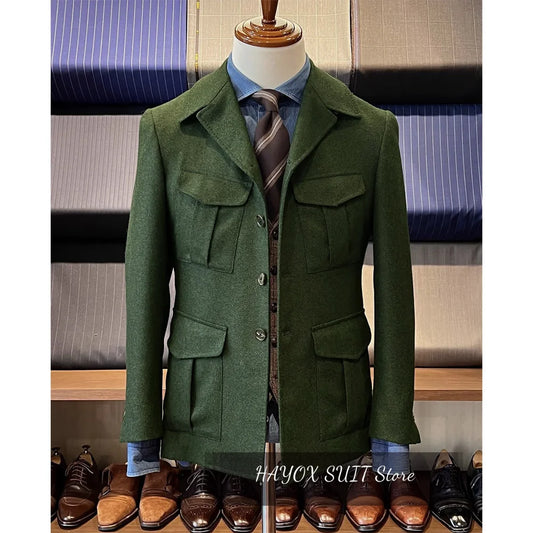 Veste tweed homme vert chasseur