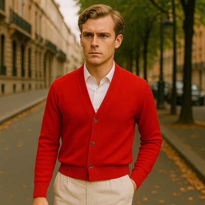 cardigan homme rouge exterieur