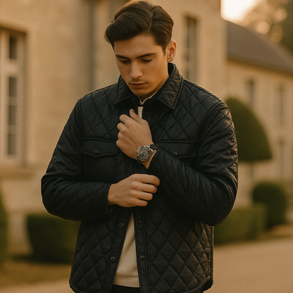 veste matelassée noir homme chateau et montre